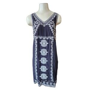 Anthropologie THML Dress Womens Black Sleeveless Midi Embroidered Boho Sz Small